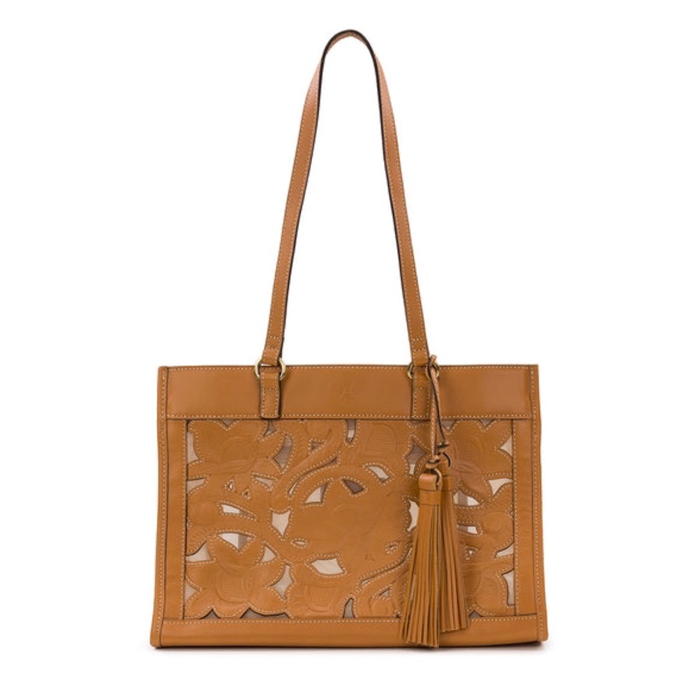 Patricia Nash “Gianella” tan leather mesh tote
